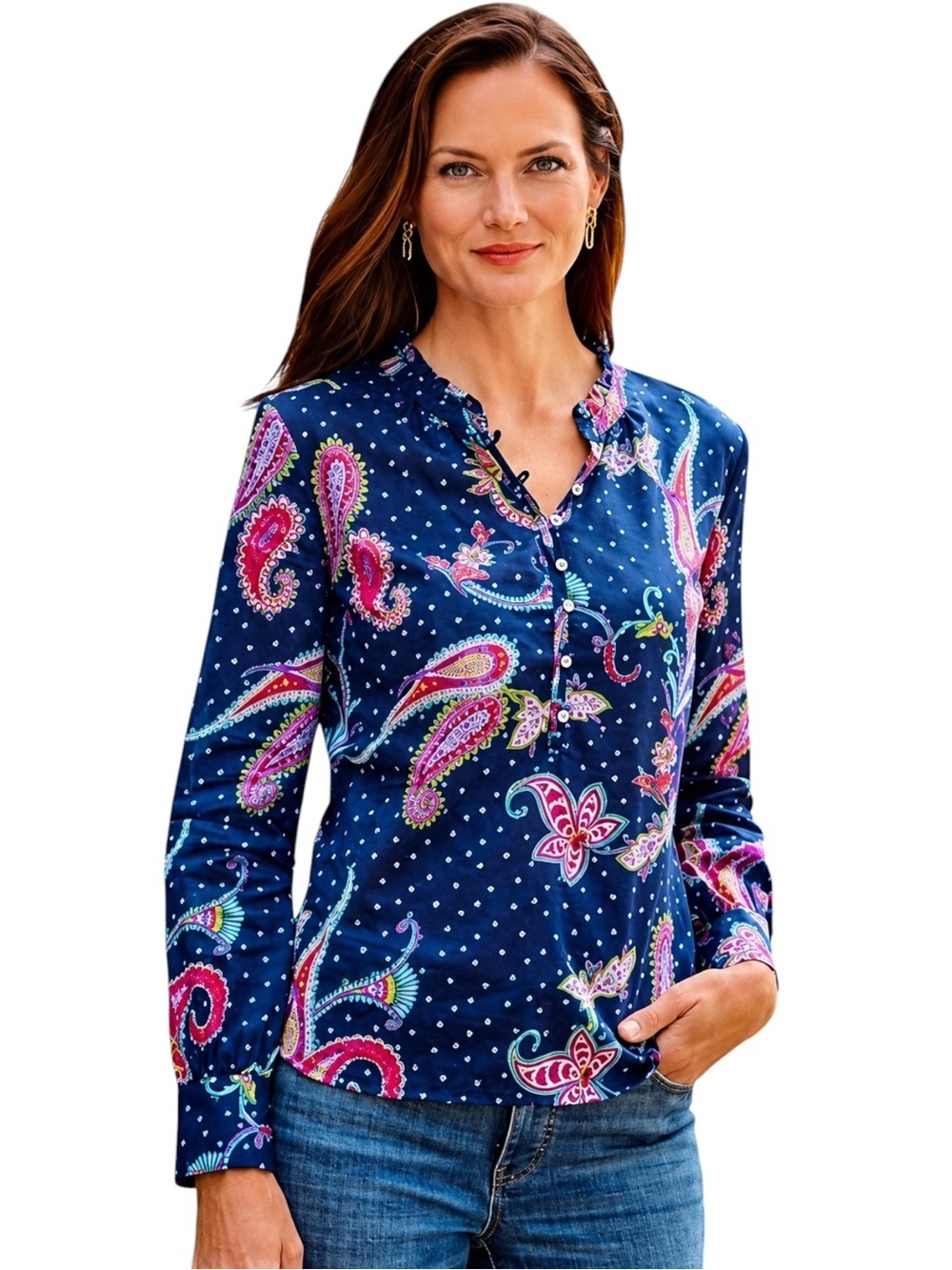 TALBOTS BAND COLLAR POPOVER - TWINKLE PAISLEY SIZ XL